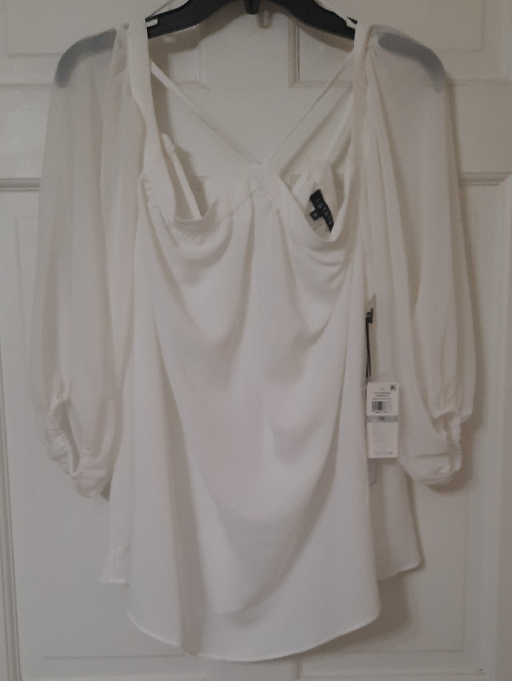 1. State White Off-Shoulder Sheer Sleeve Tunic